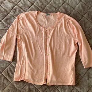 Light pink/coral cardigan sweater 3/4 length sleeve